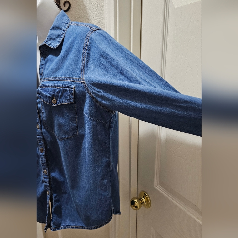 Fashion Web Casual Denim Long Sleeve Shirt With Rollup Tabs Size XL EUC - Picture 8 of 16